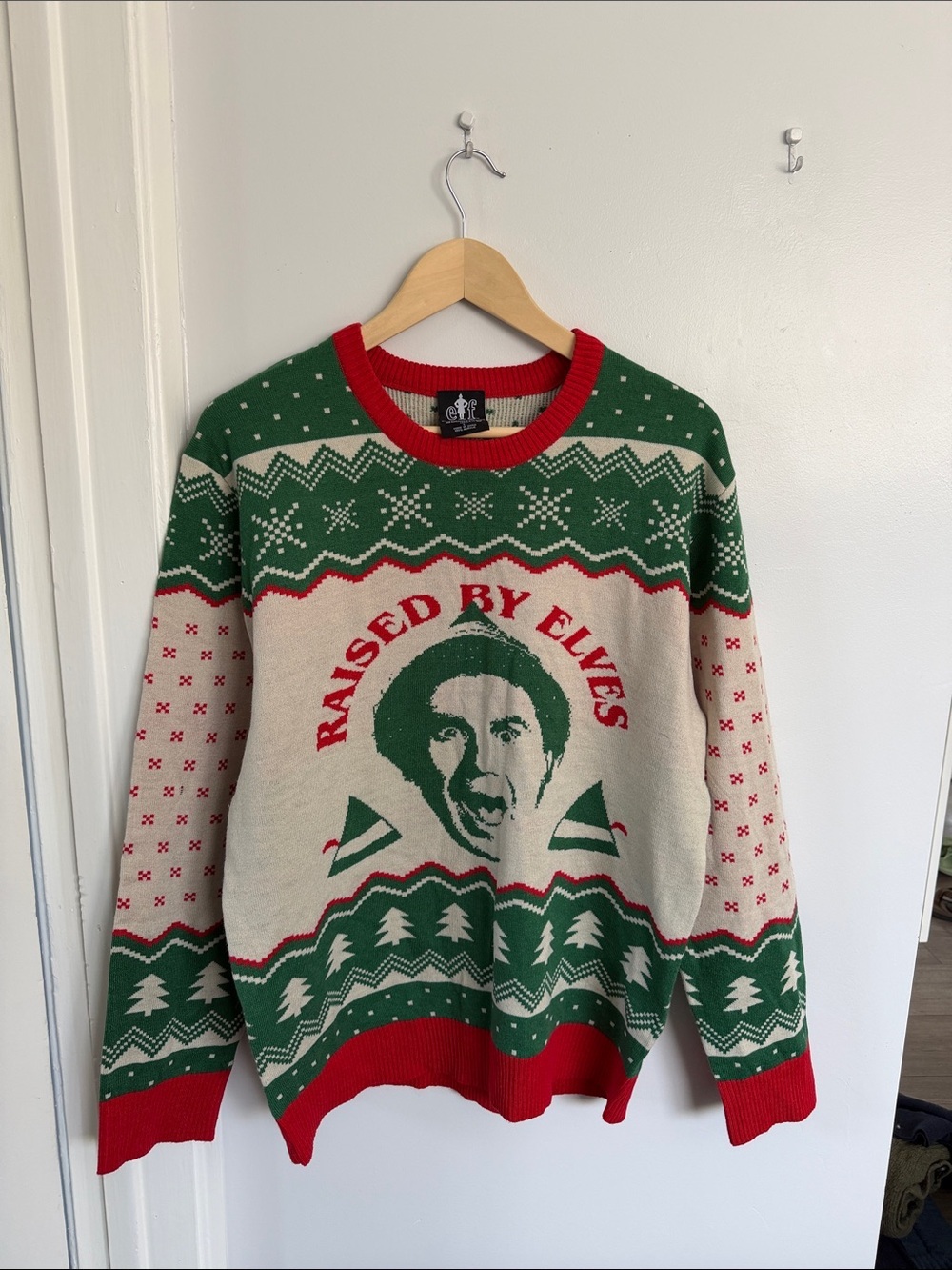 ELF Green & Cream 'Raised By Elves' Holiday Crewneck